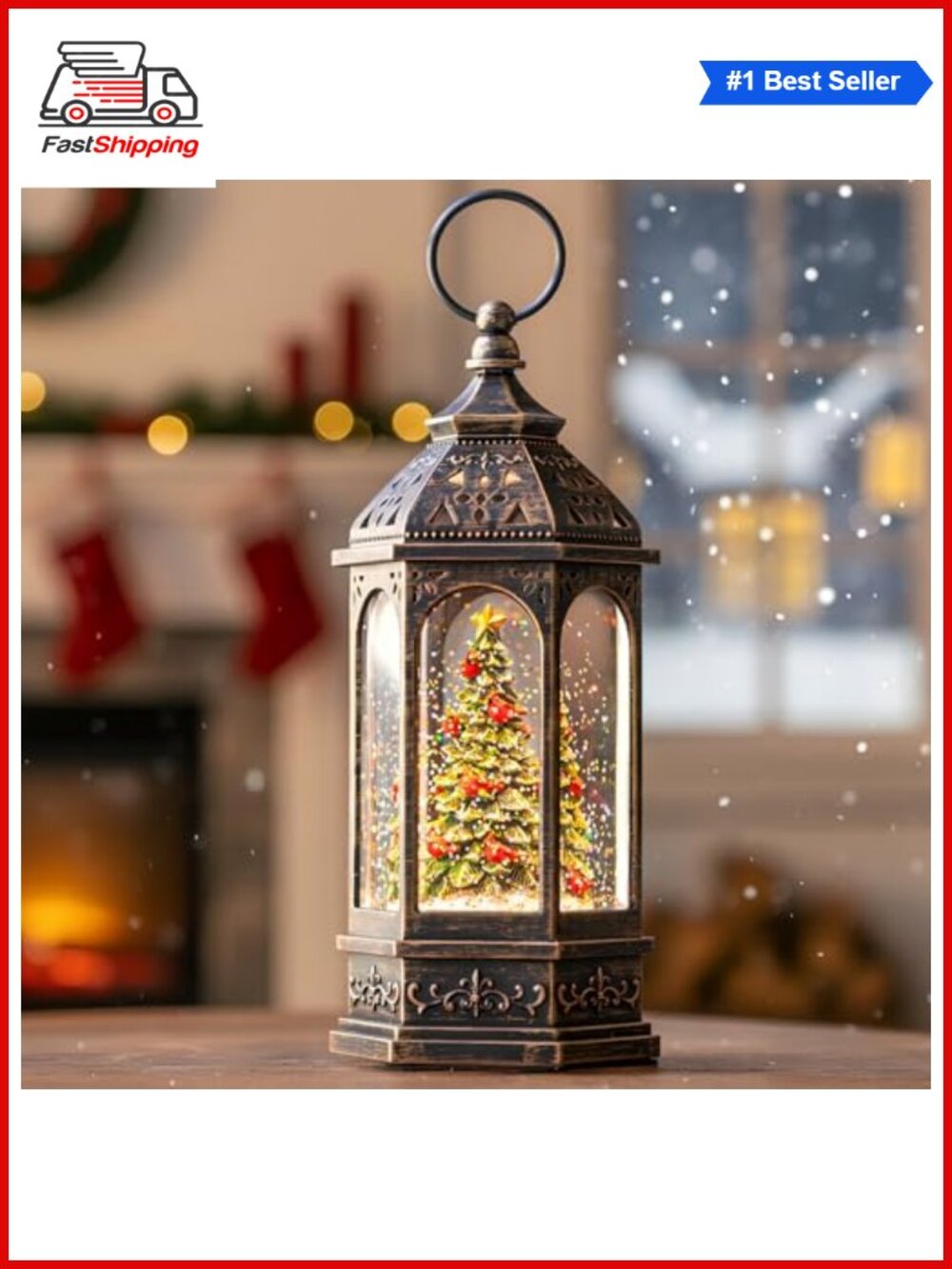 🎅 Lighted Christmas Tree Cardinal Snow Globe Lantern Music Swirling Glitter